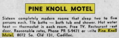Pine Knoll Motel (Pioneer Motel, Pioneer Apartments) - Nov 1962 Ad